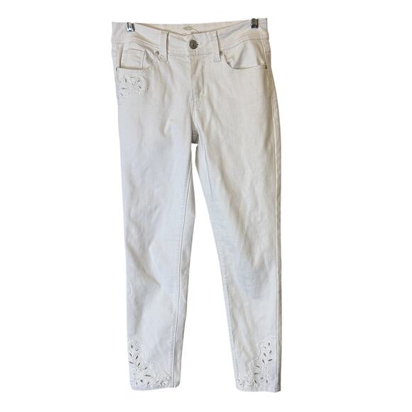 Bob Timberlake Jeans White Embroidered Ankle skinny Eyelet Cutout sz 4 - Picture 1 of 8